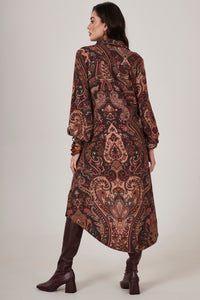Chemise Longo Com Mangas Bufantes Bordô Estampa Cashmere Yacamim M3
