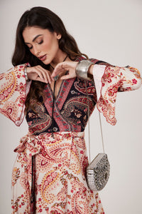 Long Wrap Dress Beige and Black Cashmere Patchwork Yacamim C17