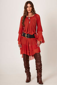 Yacamim E14 Terracotta Tulle Ruffle Mini Dress
