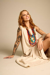 Yacamim Women's Long Linen Tank Dress Beige E2