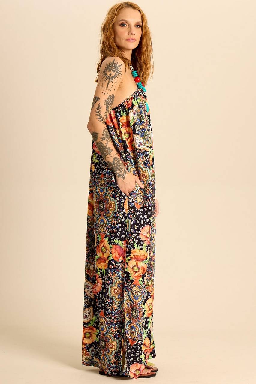 Yacamim C11 One-Shoulder Long Dress Paisley Print