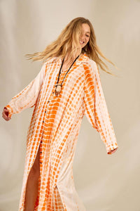Yacamim Digital Tie Dye Print Long Orange Shirt