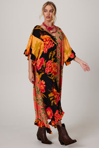 Yacamim J6 Loose Orange Printed Patchwork Kaftan