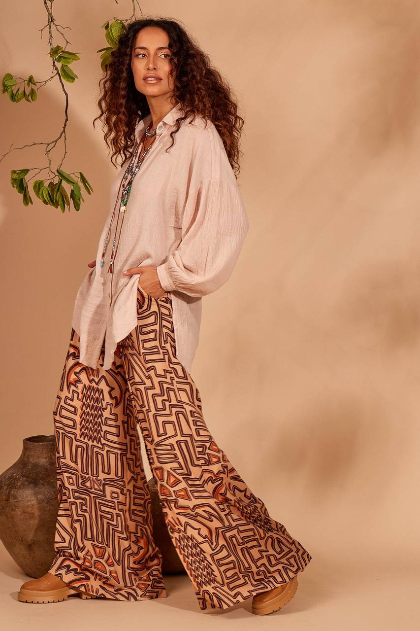 Yacamim Printed Beige Palazzo Pants