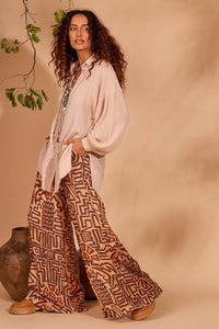 Yacamim Printed Beige Palazzo Pants