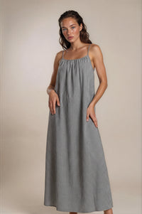 Vestido Longo Frente Única Alças Reguláveis Cinza Xadrez Yacamim D16