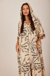 Long Beige Hooded Jumpsuit with Wide Legs by Yacamim 09