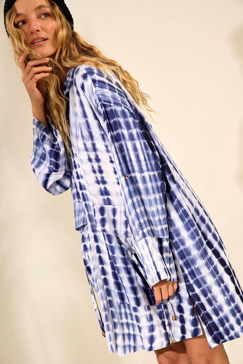 Yacamim Blue Tie-Dye Digital Print Oversized Hoodie Shirt
