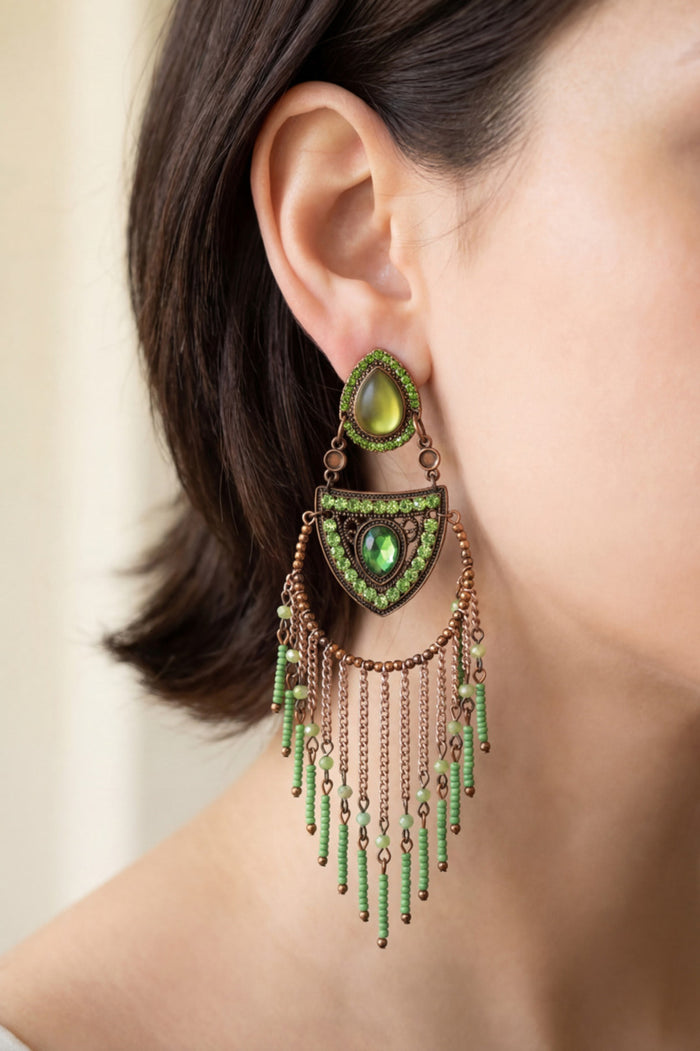 Handmade Yacamim Green Beaded Earring #