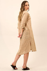 Dark Beige Embroidered Midi Shirt Yacamim N2