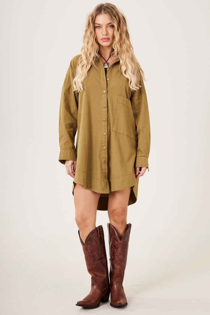 Yacamim A23 Military Green Loose Shirt with "Love" Embroidery on the Back