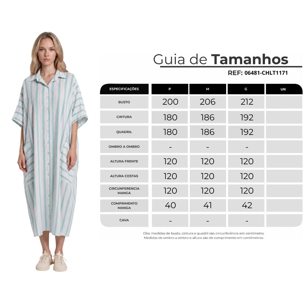 Chemise Longa Ampla Off White E Verde Listrado Yacamim L7