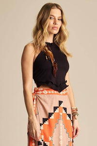 Yacamim A34 Black Back-Tie Scarf Cropped Top