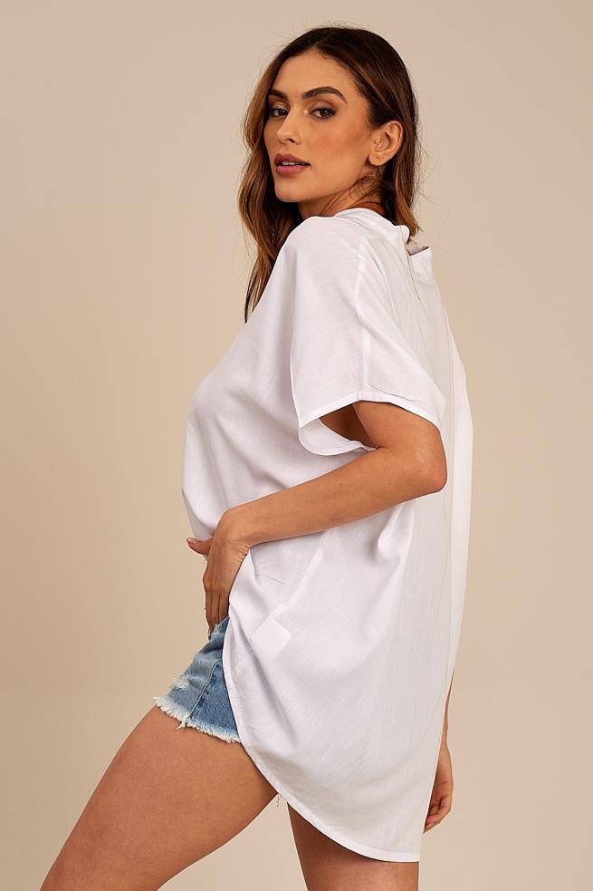 Yacamim Basic V-Neck Extended White Blouse