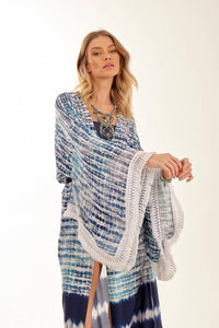 Yacamim Blue Digital Print Tie-Dye Long Kimono