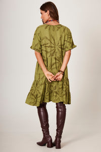 Yacamim Green V-Neck Short Dress C23