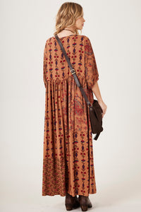 Yacamim E2 Brown Patchwork Printed Long Dress