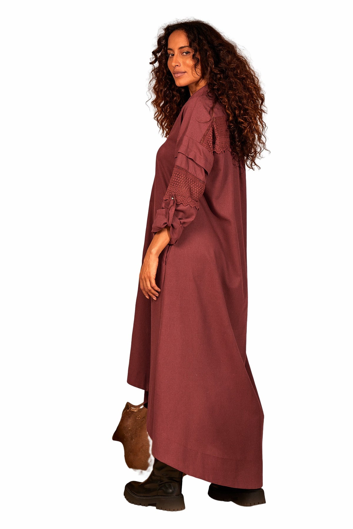 Yacamim Wine Mullet Shirt with Lace