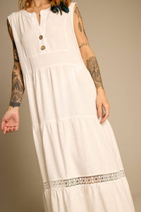 Yacamim Women's White Sleeveless Linen Midi Dress D4