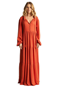 Rust Orange Three-Tiered Long Dress Yacamim D1