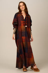 Yacamim N6 Terracotta Plaid Cotton Long Chemise