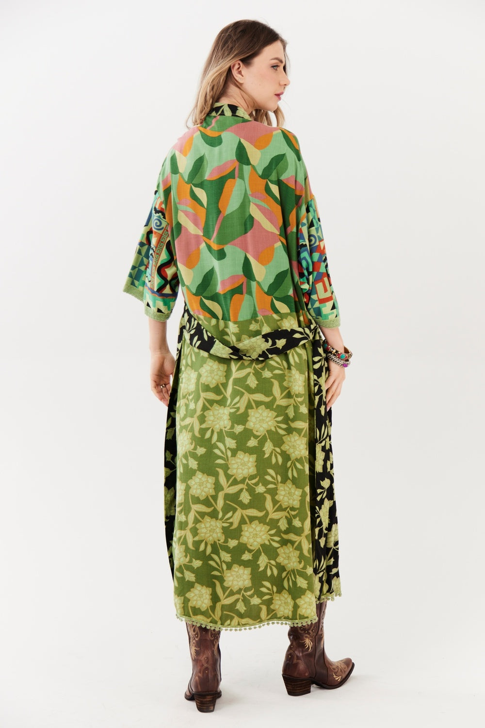Yacamim J3 Green Patchwork Midi Kimono