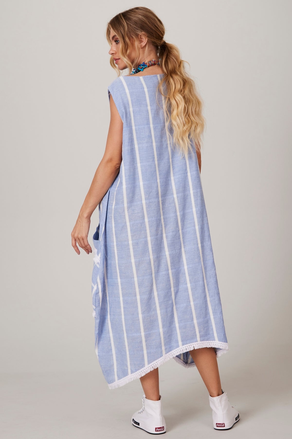 Yacamim E13 Light Blue Striped Midi Tank Dress