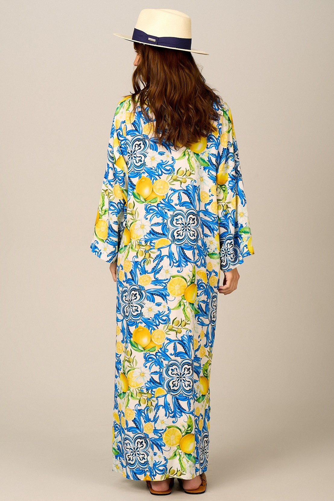Yacamim Long Loose Sicilian Lemon Print Chemise L2
