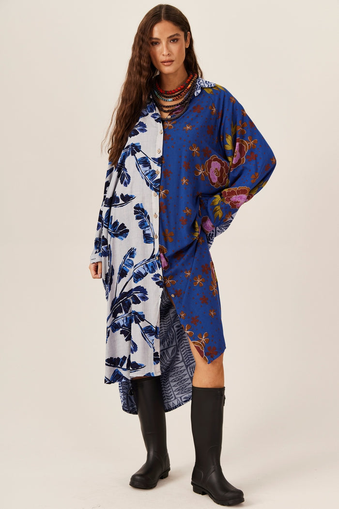 Light and Dark Blue Long Chemise Patchwork Yacamim M4