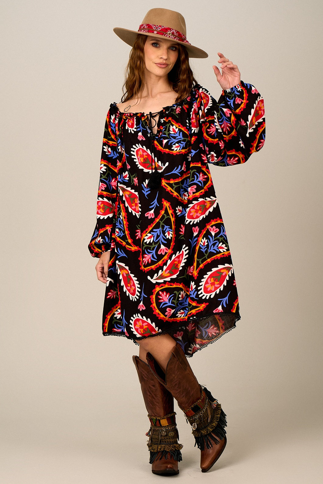 Yacamim C22 Black Cashmere Print Short Dress