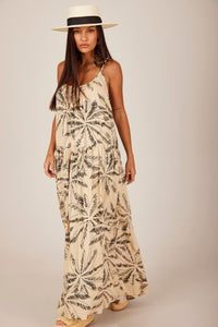 Yacamim D18 Beige Printed Linen Long Dress