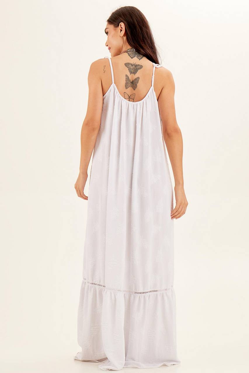 Yacamim C31 White Long Polyester Dress with Adjustable Straps