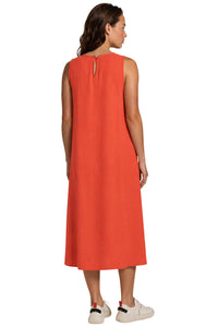 Vestido Regata Midi Viscolinho Com Bolsos Vermelho Ferrugem Yacamim D9