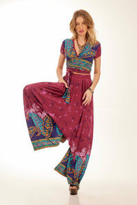 Yacamim Purple Sarouel Palazzo Pants with Cashmere Print