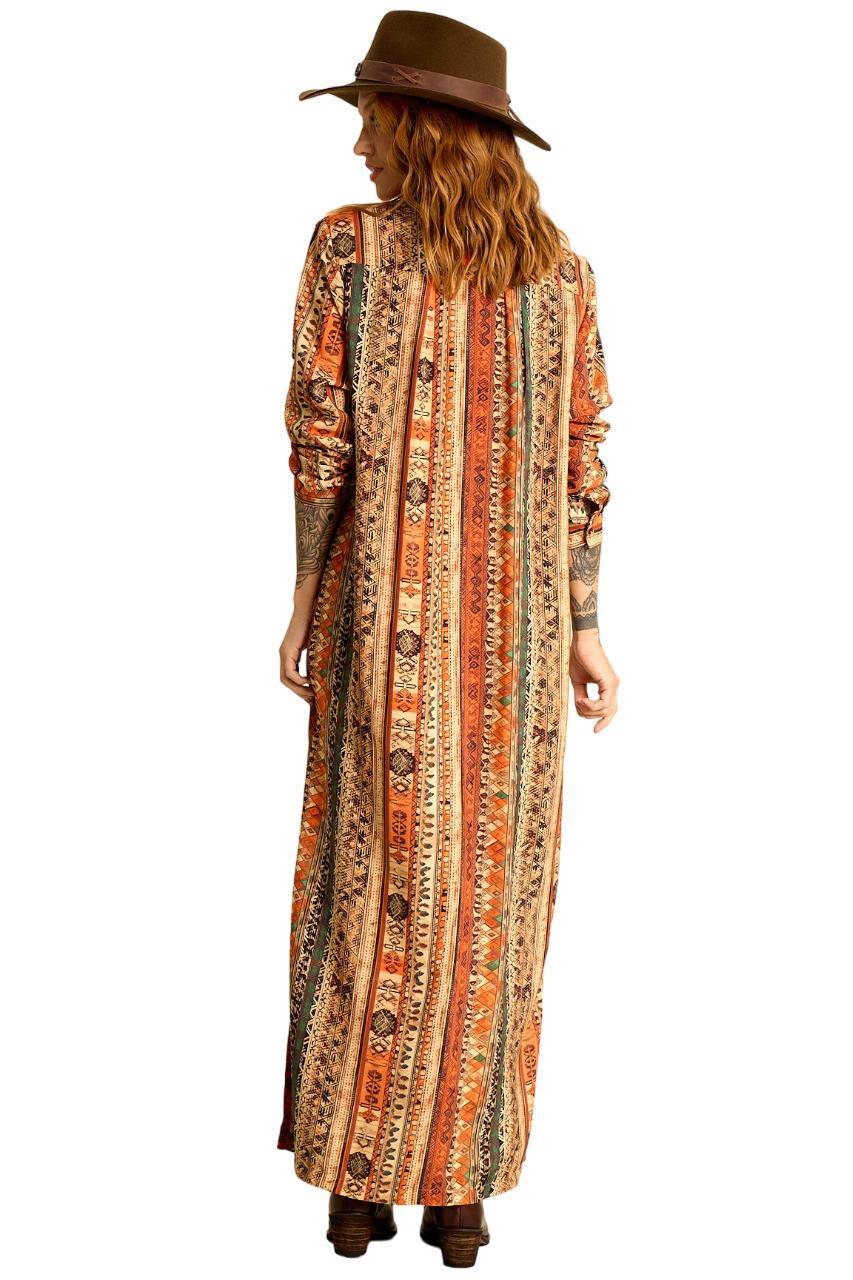 Yacamim Striped Print Long Shirt with Side Slits