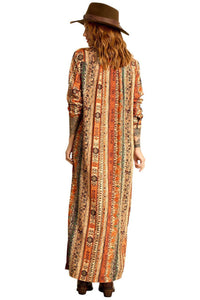 Yacamim Striped Print Long Shirt with Side Slits