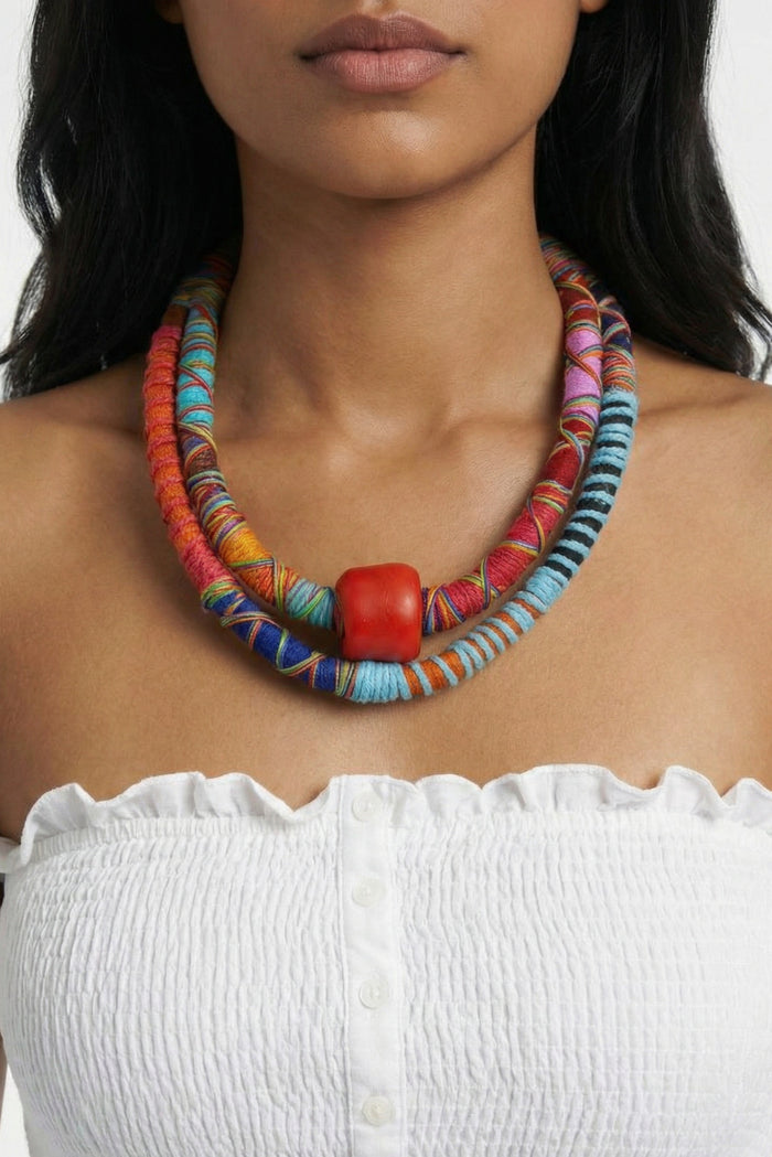 Colar Artesanal De Cordas Coloridas Yacamim #788