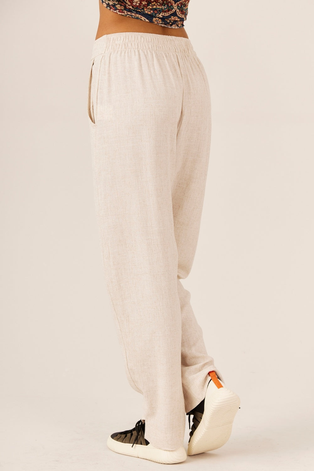 Yacamim A10 Beige Viscose Linen Tailored Trousers