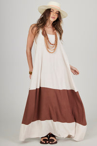 Yacamim C23 Beige and Brown Racerback Maxi Dress