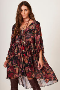 Yacamim C2 Black Tulle Short Dress with Cashmere Print