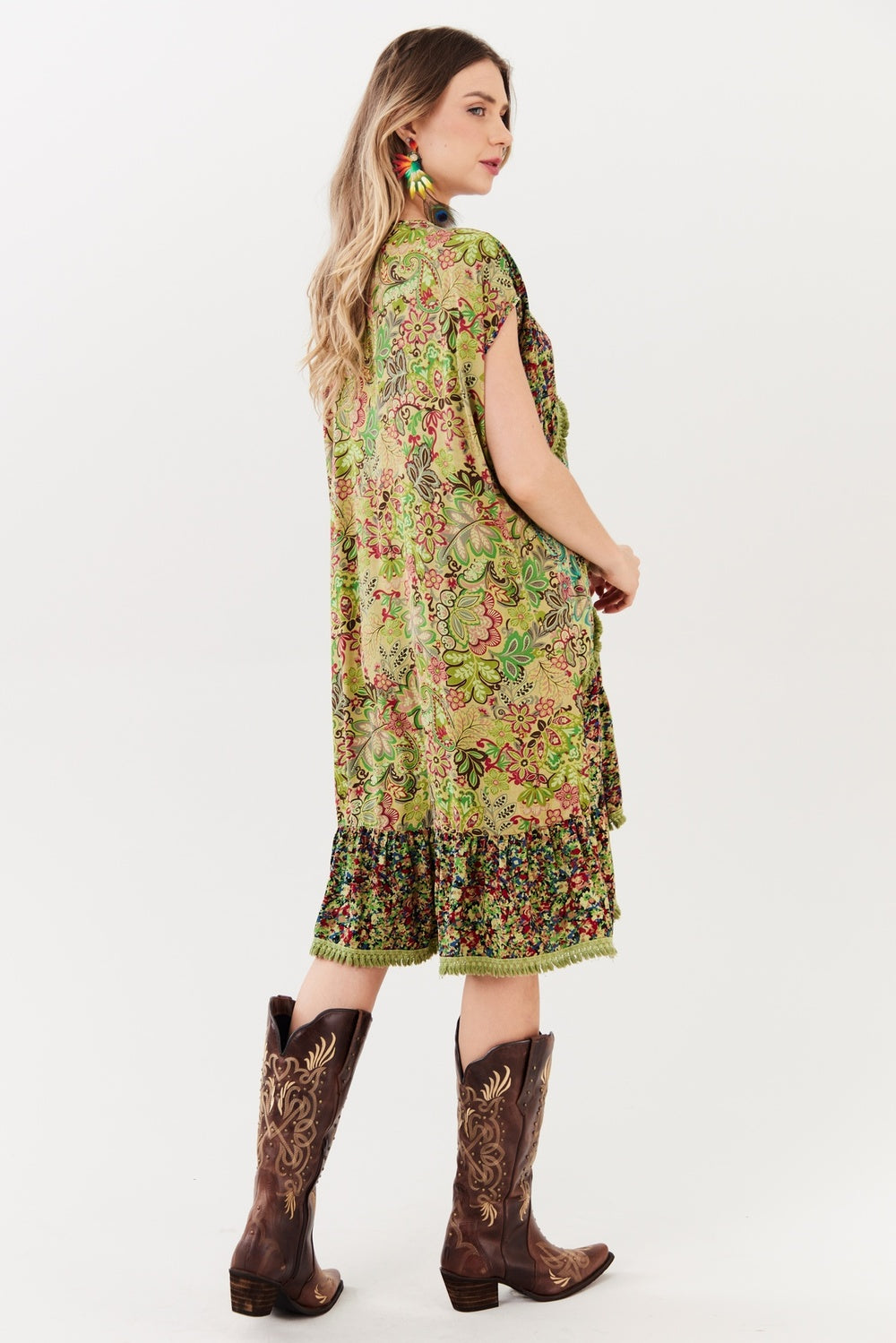 Yacamim D24 Sleeveless Green Patchwork Short Dress