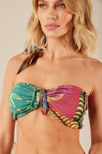 Green Printed Yacamim Smocked Back Bandeau Top