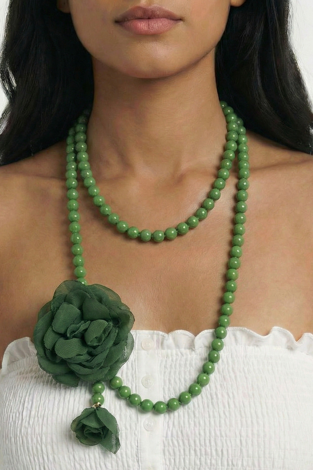 Yacamim Green Flower Ave Maria Necklace #840<br />
