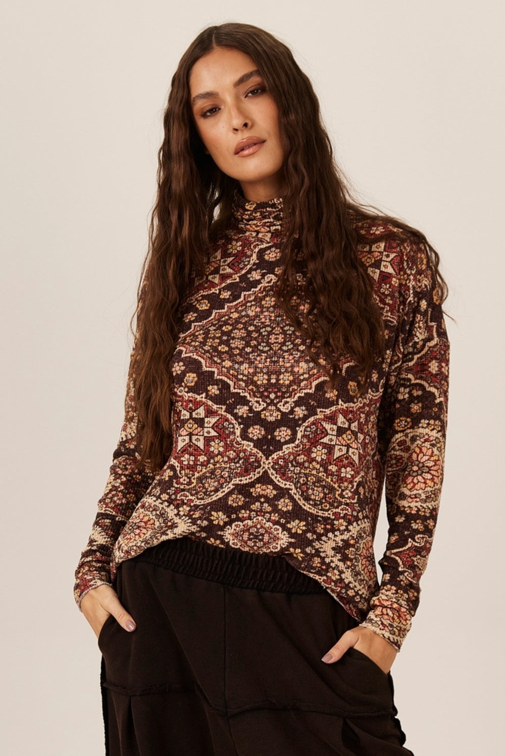 Red Yacamim B15 Ribbed Tunic with High Neck
