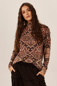 Red Yacamim B15 Ribbed Tunic with High Neck