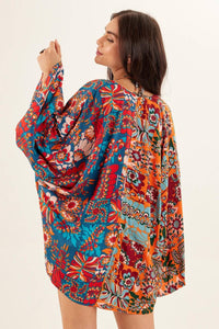Yacamim Short Kimono with Long Sleeves and Print
