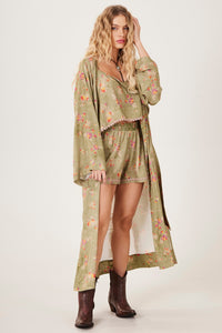 Yacamim J10 Olive Green Long Kimono with Love Print