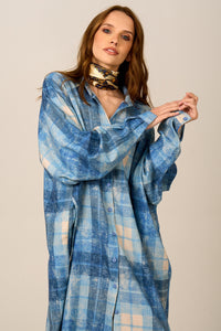 Yacamim M10 Blue Plaid Cotton Long Shirt