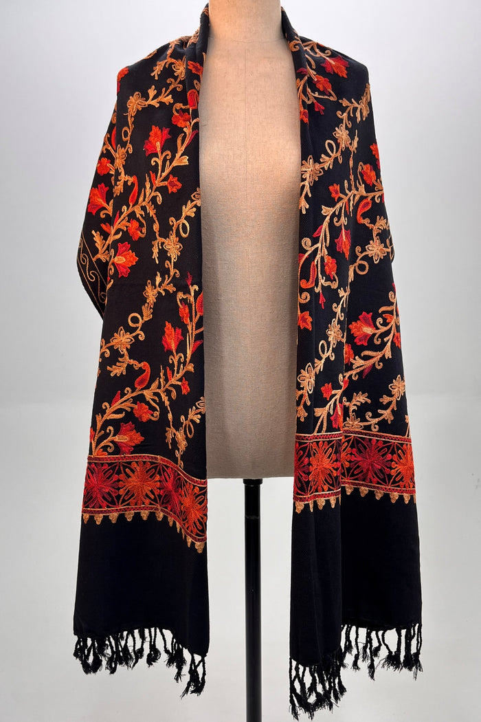 Black Embroidered Cashmere Scarf Yacamim #332