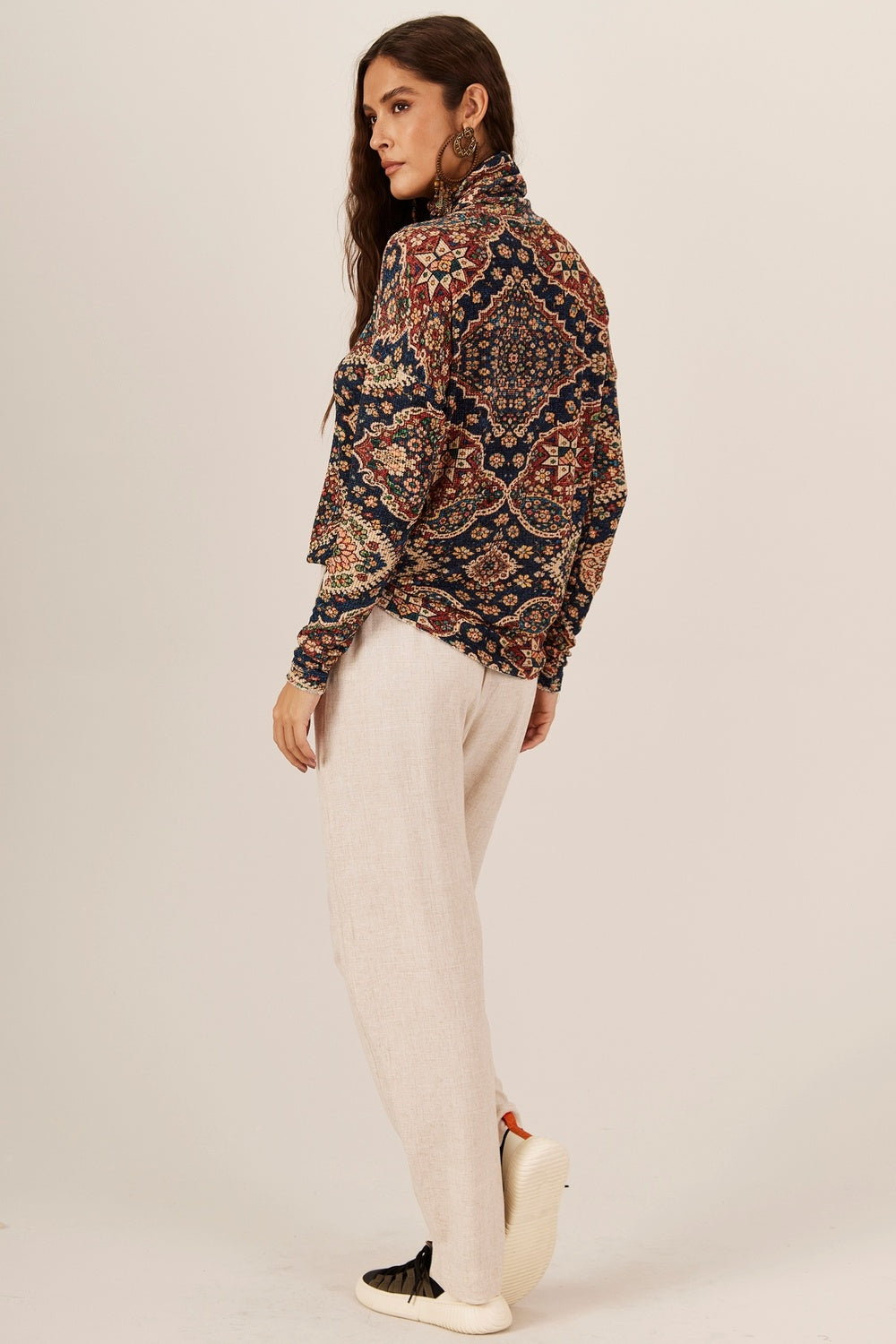 Yacamim A10 Beige Viscose Linen Tailored Trousers